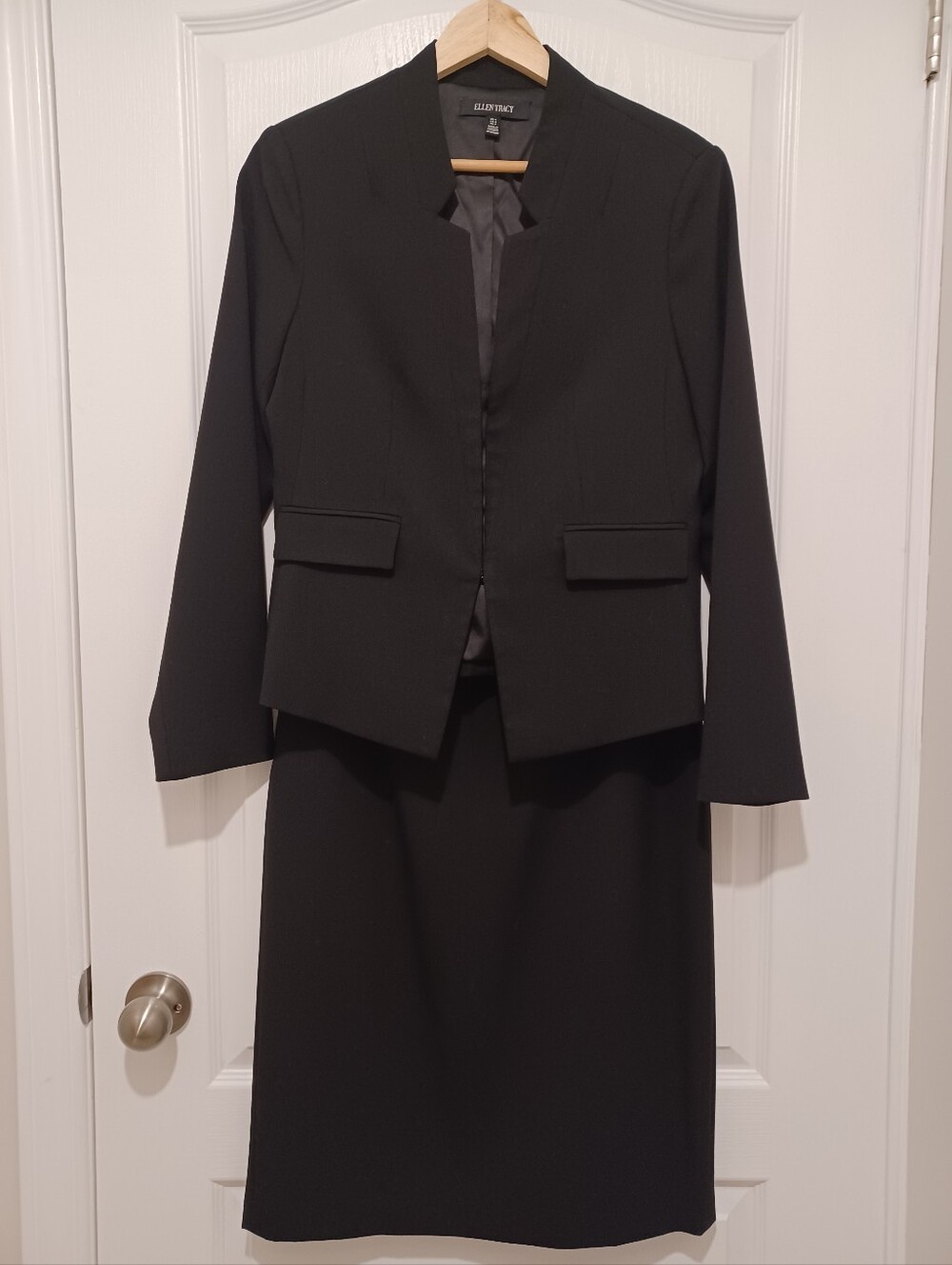 Ellen Tracey Modern Black Skirt Suit
